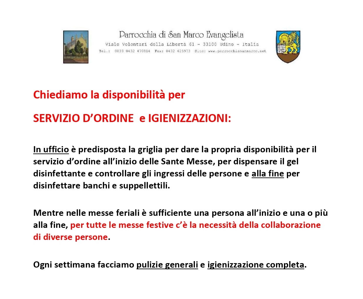 richiesa disponbilità servizio igiene