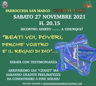 Locandina incontro Gruppo Amici della parrocchia 27-11-2021