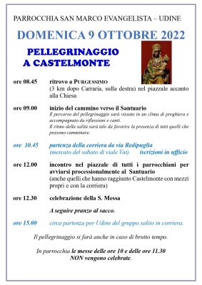 Programma pellegrinaggio a Castelmonte 2022