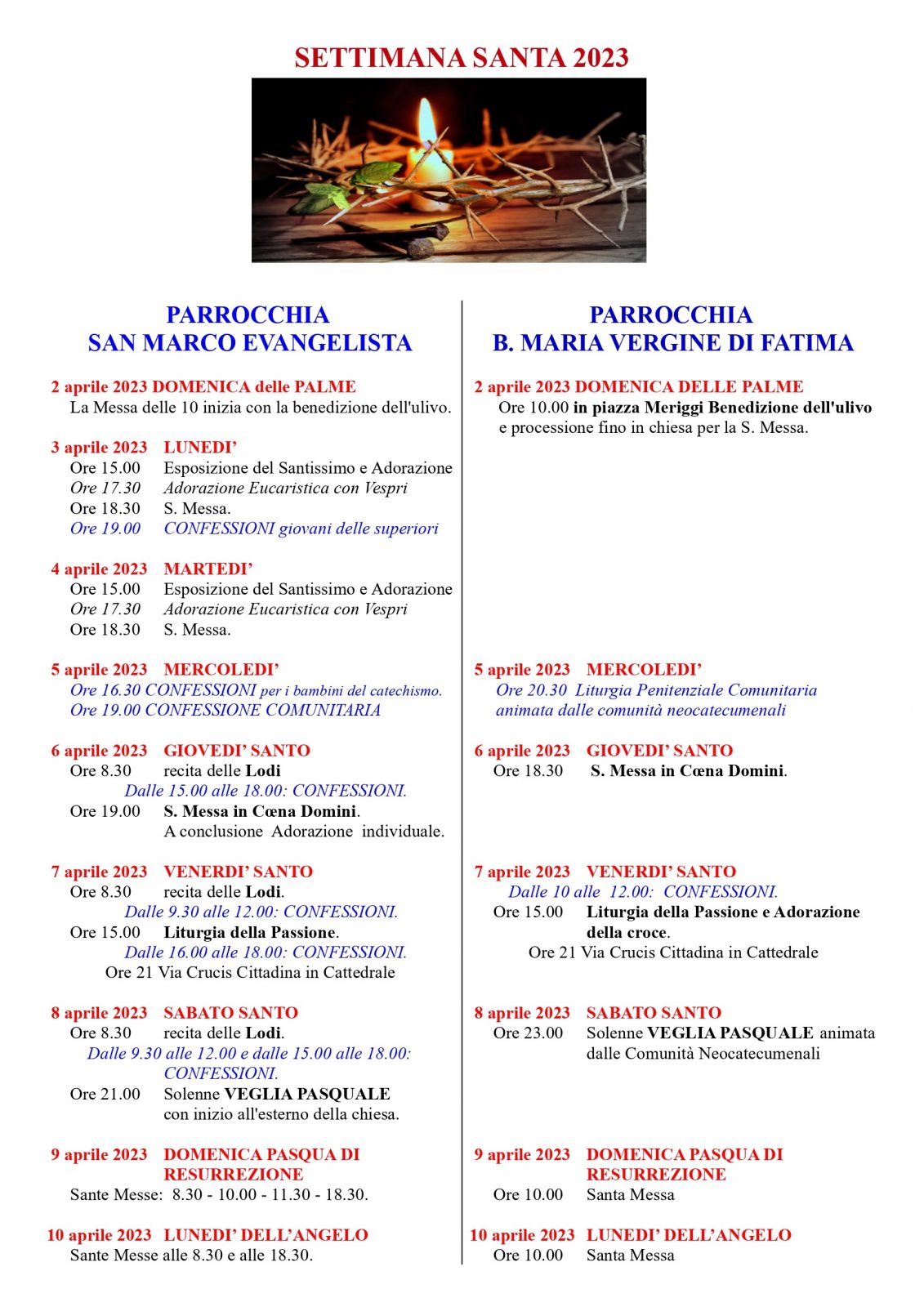 Orari settimana Santa 2023