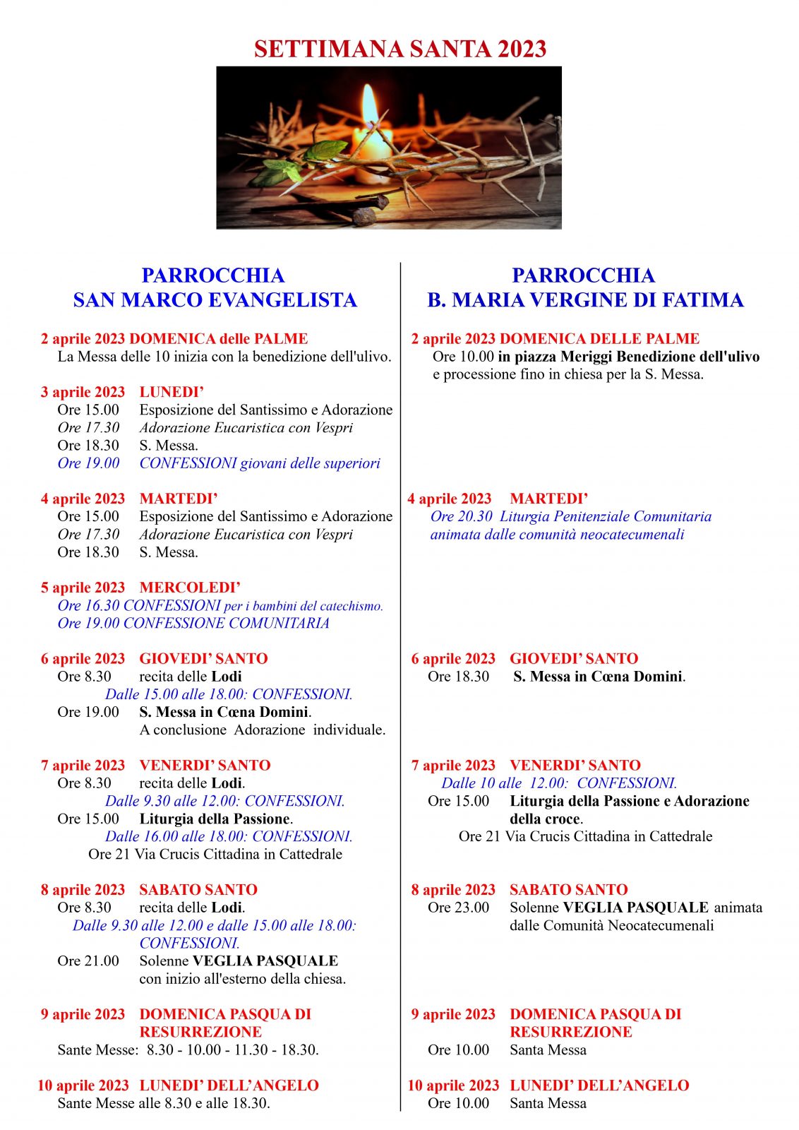 Calendario celebrazioni settimana santa 2023