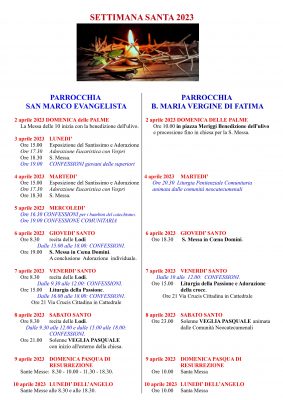 Calendario celebrazioni settimana santa 2023