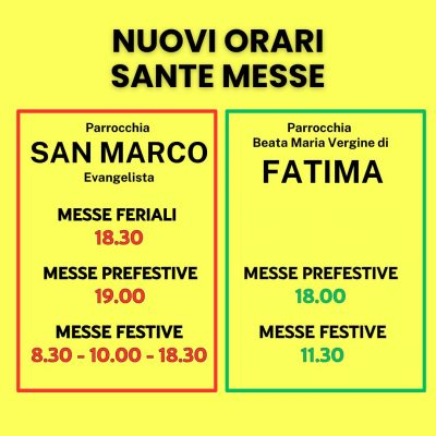 Nuovi orari Sante Messe dal 31.10.2024