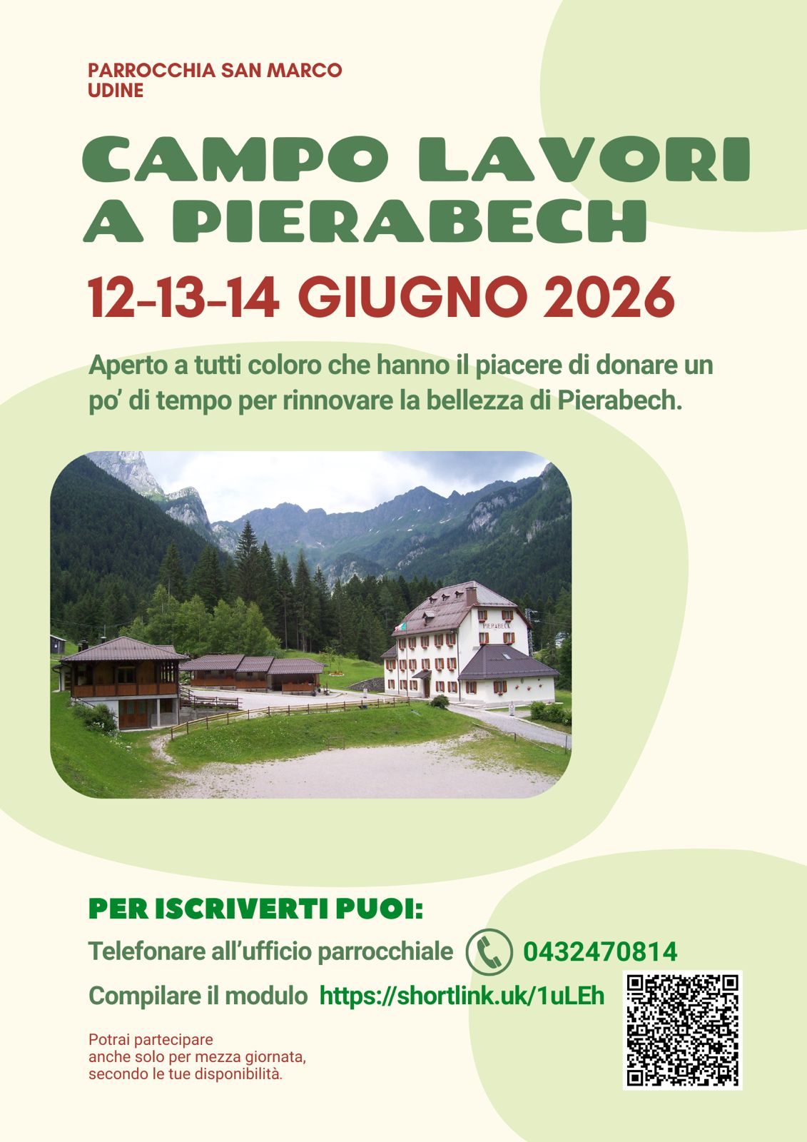 Volantino campo lavori a Pierabech 2026